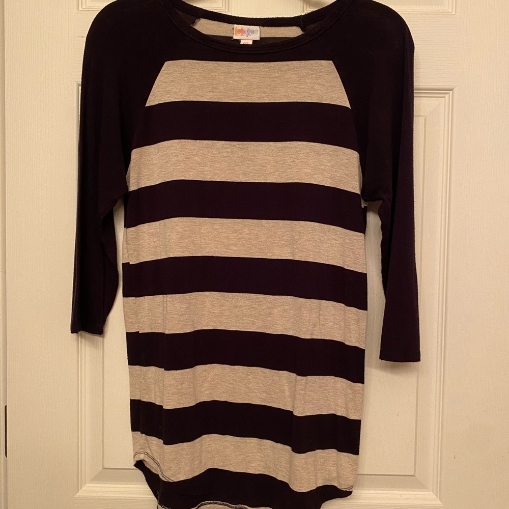 LuLaRoe Long Sleeve Tan and Black Striped Randy Tee XS